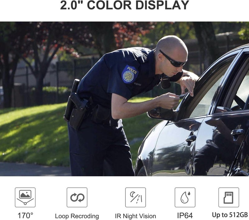 AeroTek 2K Body Camera, Police Body Cam with 64GB Video Recording and Ultra Infrared Night Vision, Body Worn Camera for Law Enforcement Recorder - Image 3